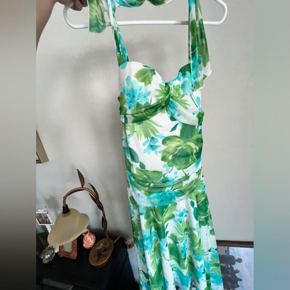 Green & Teal Floral Halter Maxi Dress
